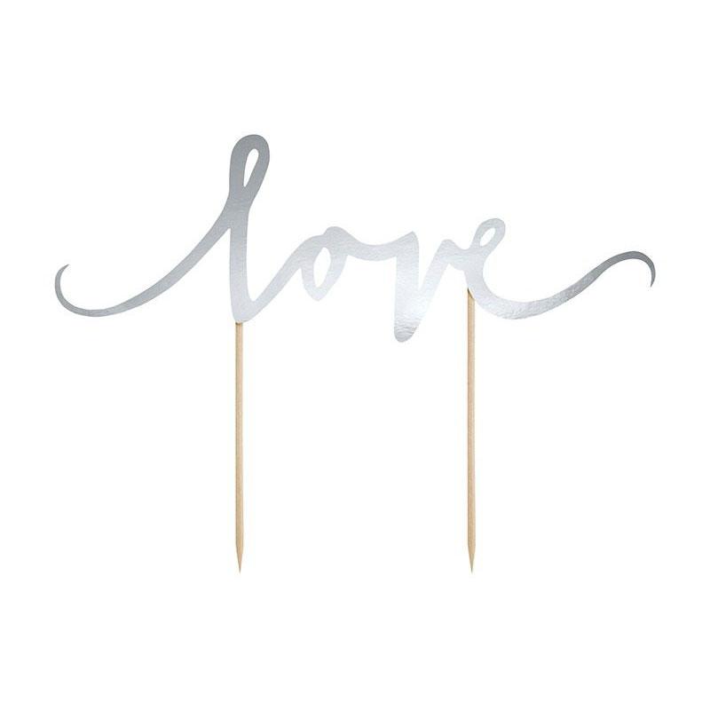 Kaketopper love - metallic sølv