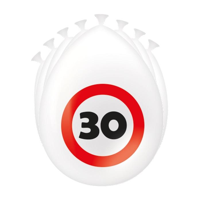 Ballonger hvit med varselskilt, 30 - 8 stk