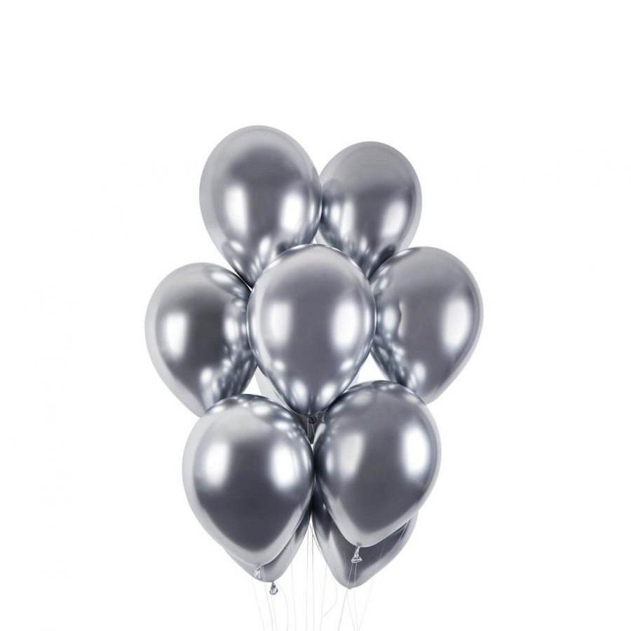Ballonger chrome sølv, 12 cm - 50 stk