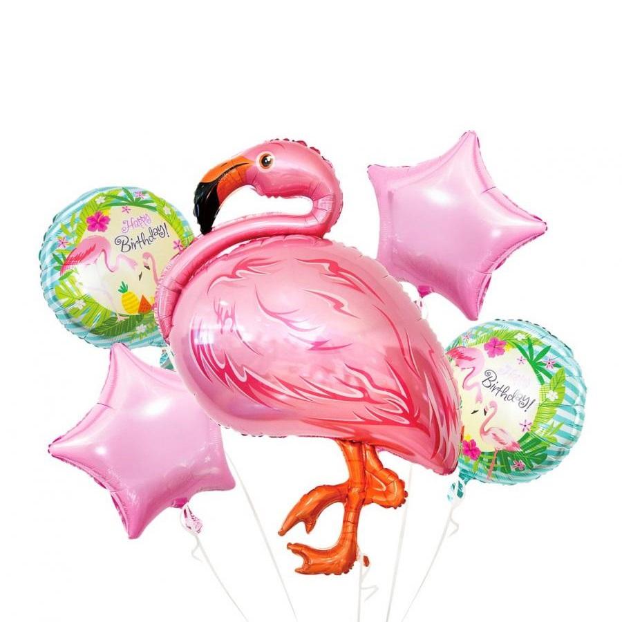 Ballongbukett, flamingo - 5 folieballonger