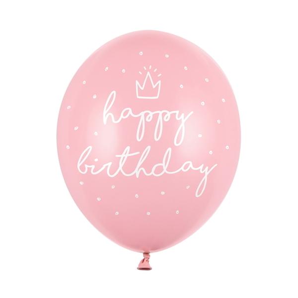 Ballonger happy birthday, rosa - 6 stk