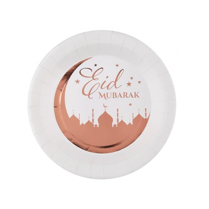 Papptallerkener rosegull, Eid Mubarak - 10 stk