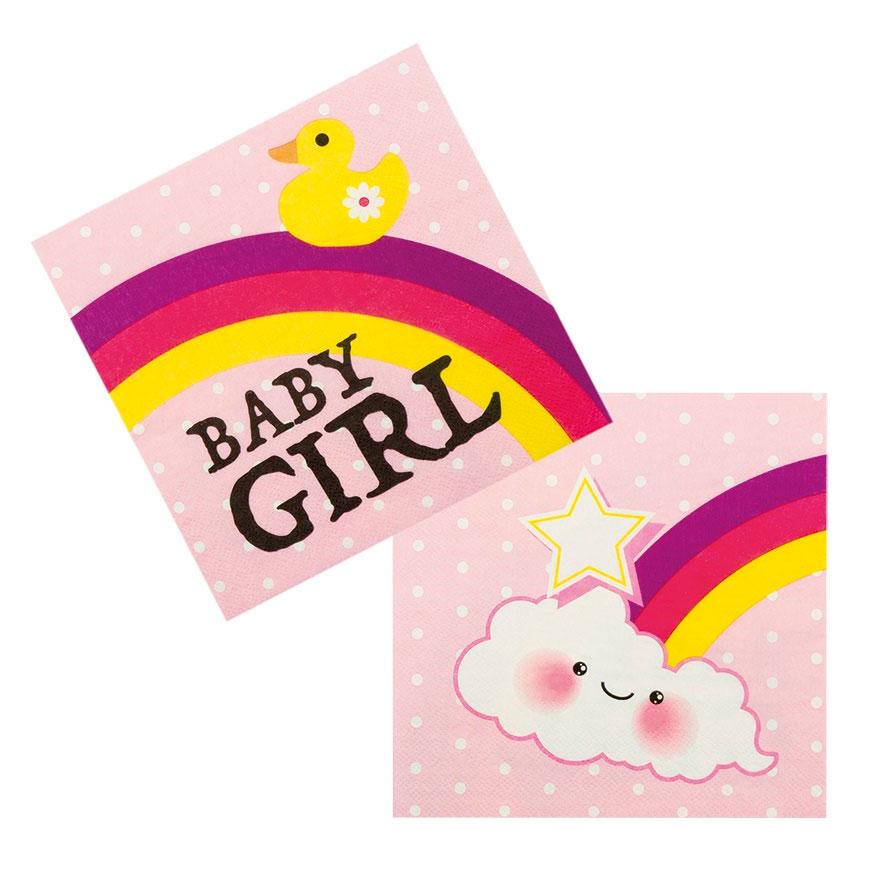 Servietter regnbue, baby girl - 12 stk