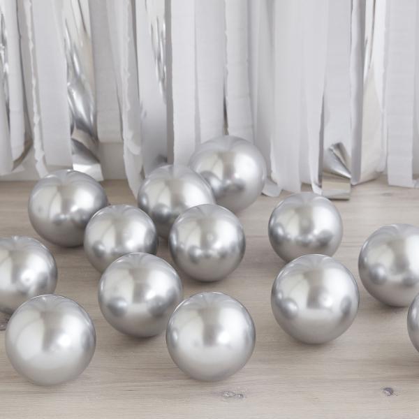 Ballonger chrome sølv, 12 cm - 40 stk