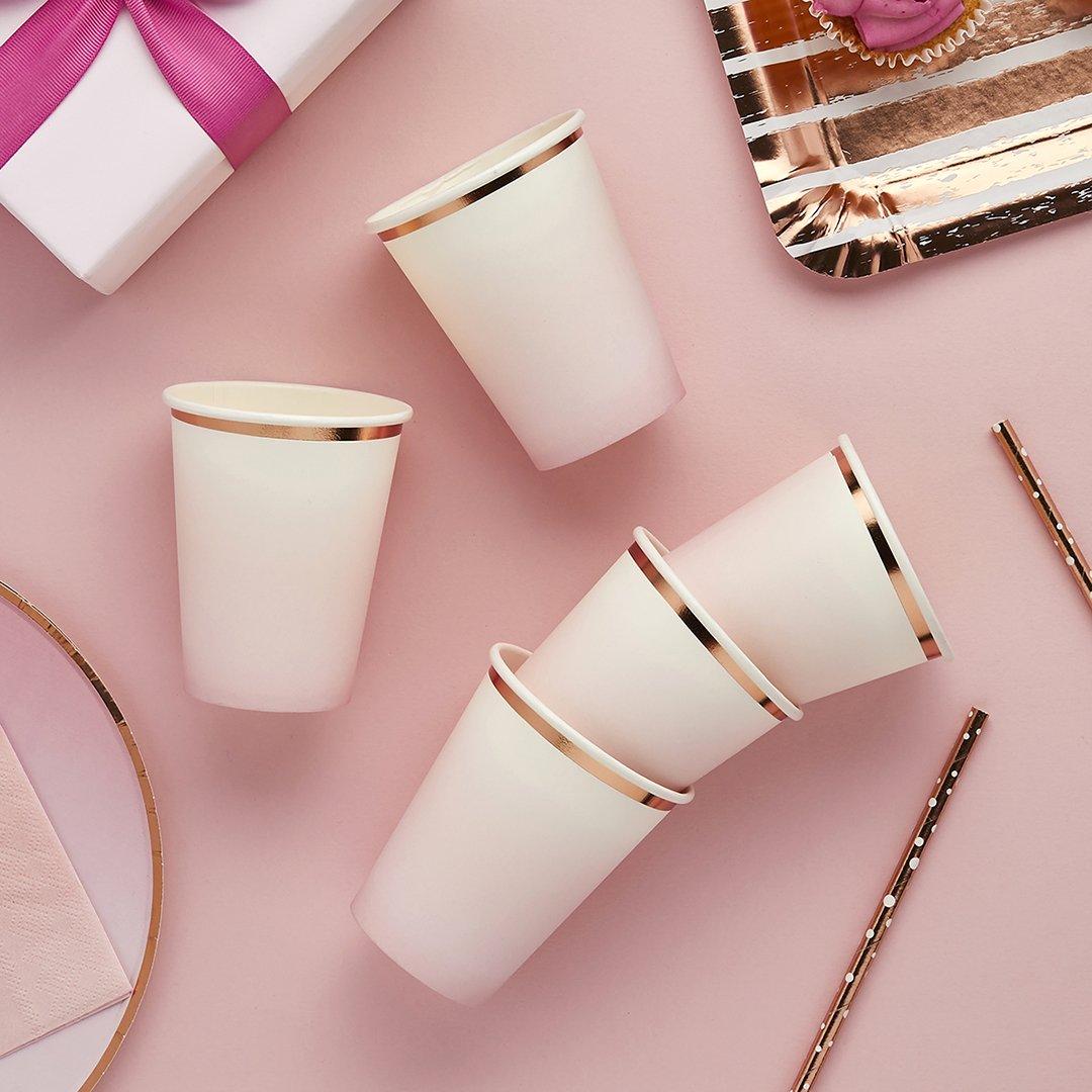 Pappkopper, elegant hvit og rosa - 8 stk