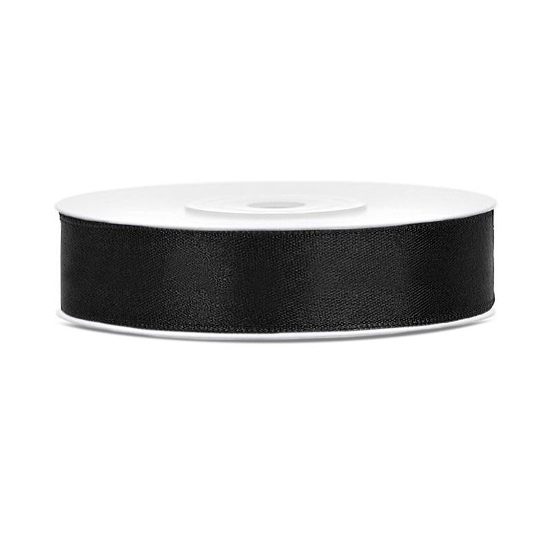 Silkebånd 12mm, svart – 25 m