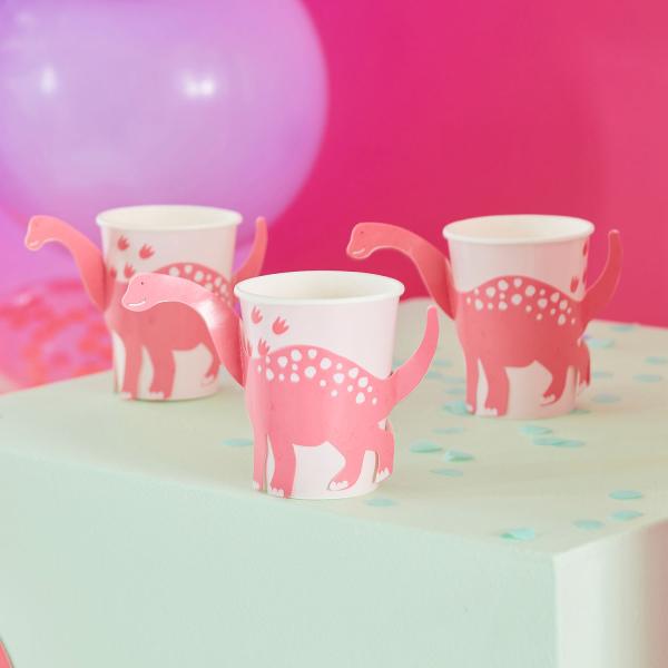 Pappkopper, rosa dinosaur – 8 stk