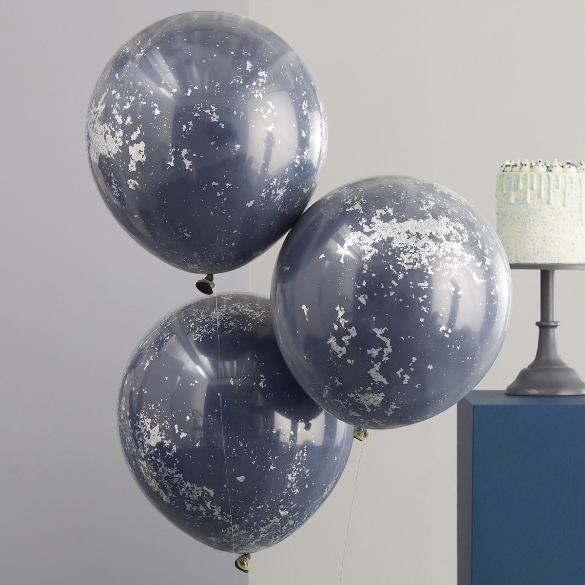 Glitterballonger, blå og sølv – 3 stk