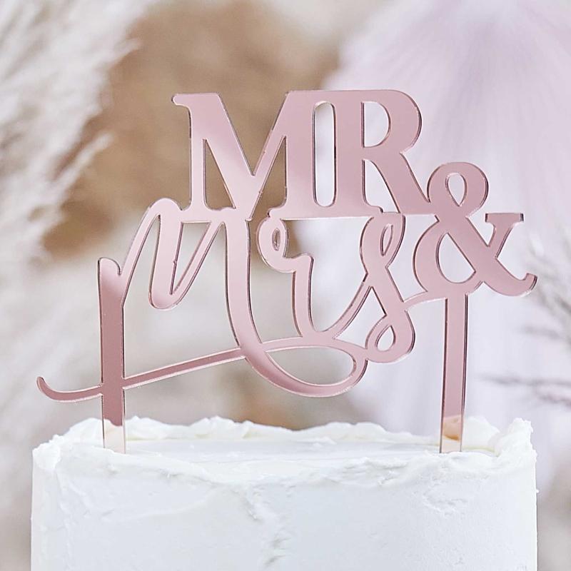 Kakepynt, speil rosegull - Mr & Mrs