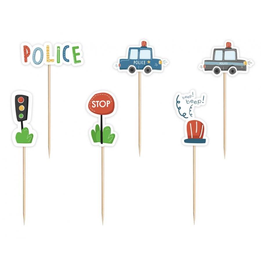 Cupcakepynt, politi - 6 stk