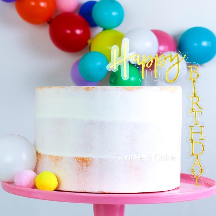 Kakepynt, Happy Birthday - gull og transparent