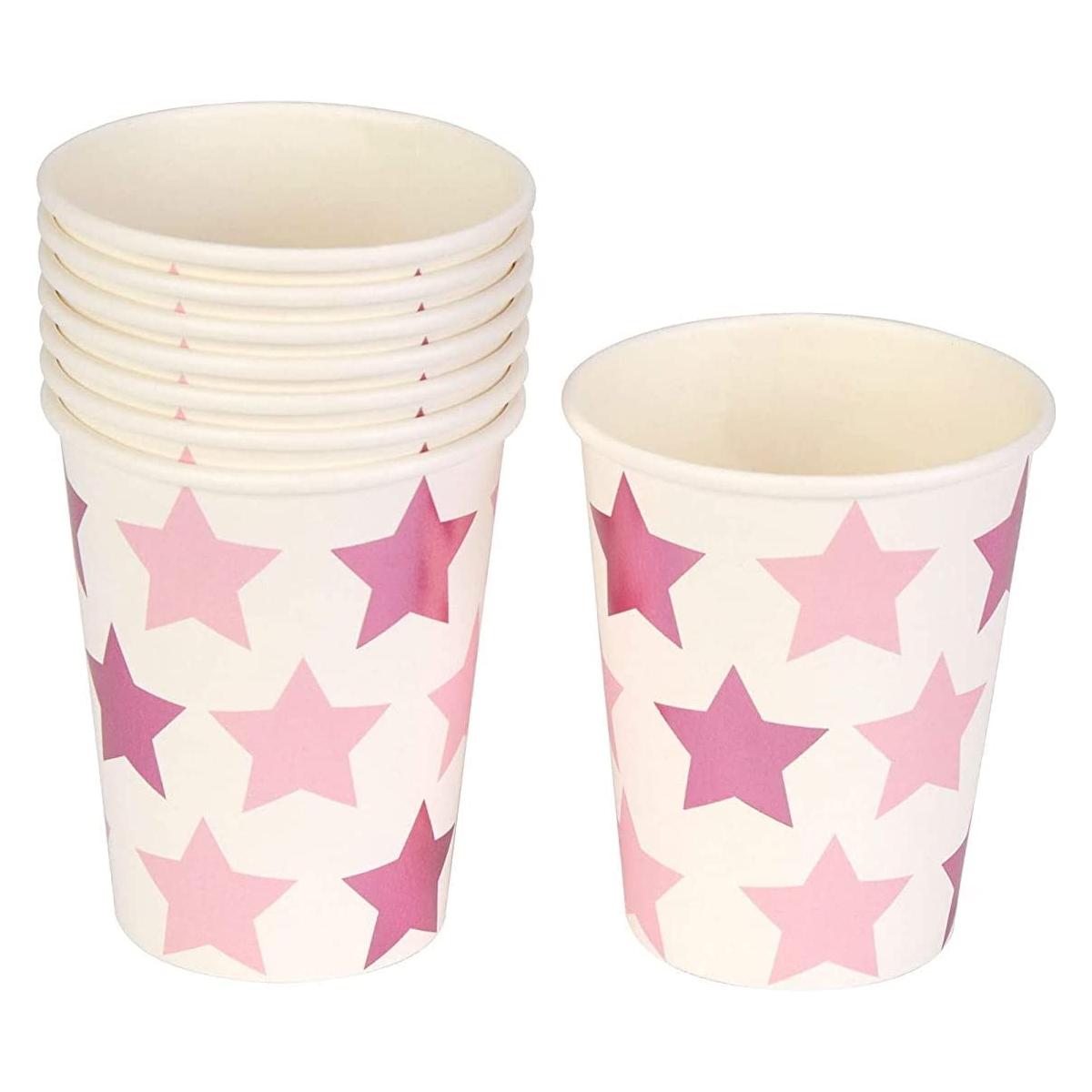 Pappkopper, rosa stjerner - 8 stk