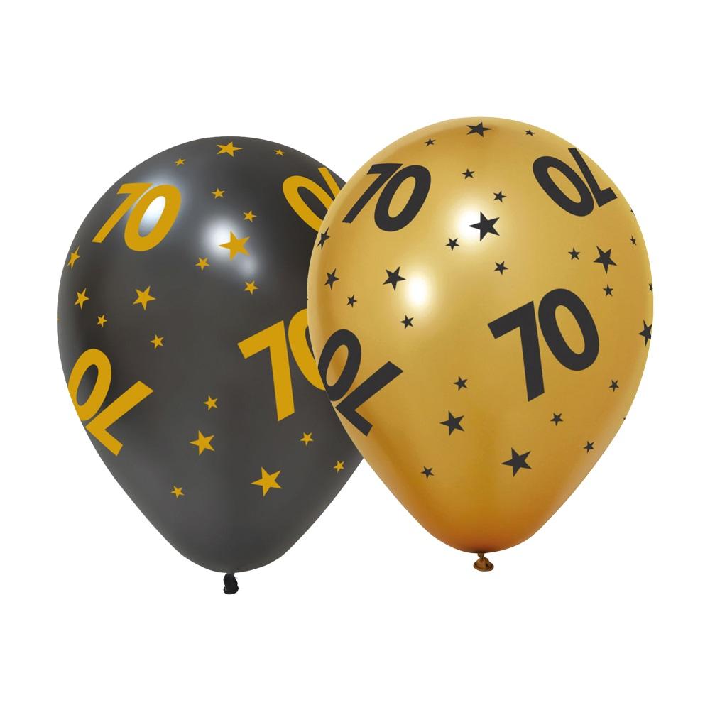 Ballonger gull og svart, 70 - 6 stk