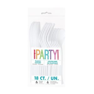 Plastbestikk hvitt - 18 deler
