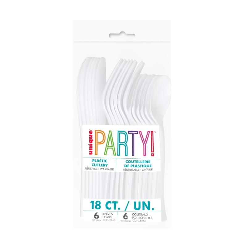 Plastbestikk hvitt - 18 deler