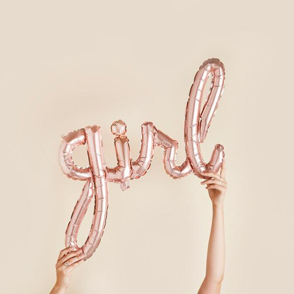Folieballonger GIRL, liten skrift - rosegull