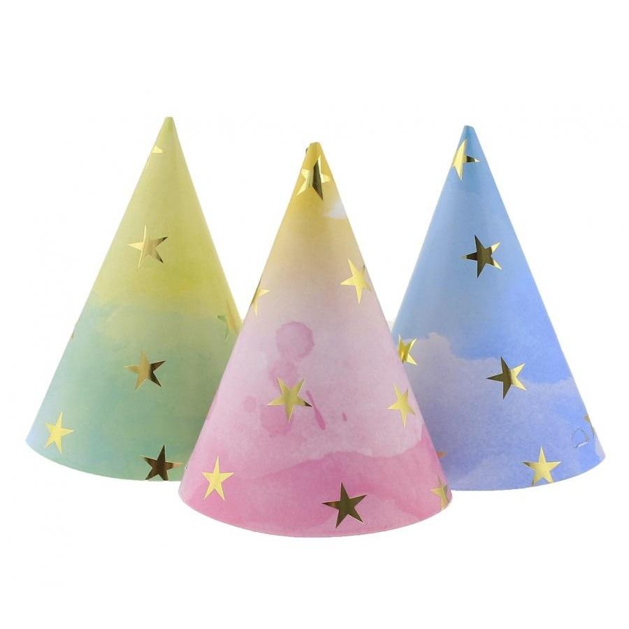 Partyhatter pastell med stjerner - 6 stk