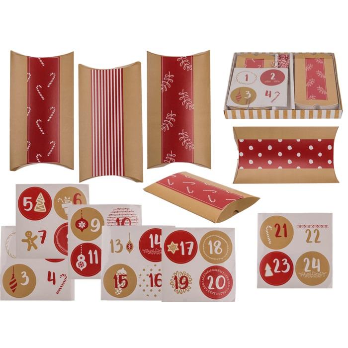 Adventskalender, bokser rød og brun - fyll selv