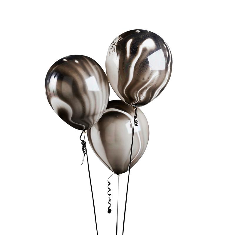Ballonger marmor, svart og hvit - 5 stk