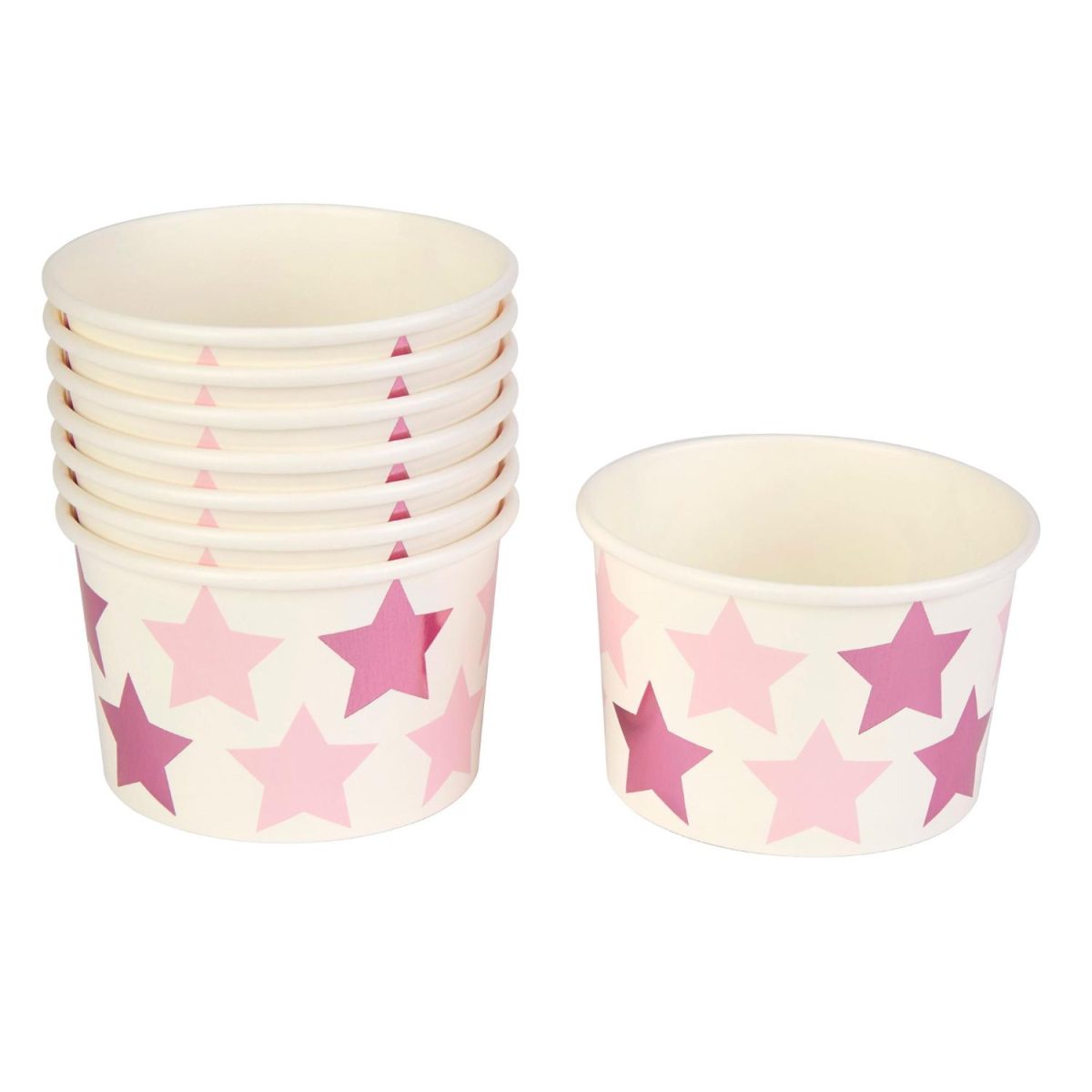 Snacksbeger, rosa stjerner - 8 stk