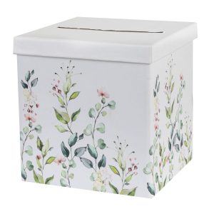 Boks til kort - Hvit med blomster
