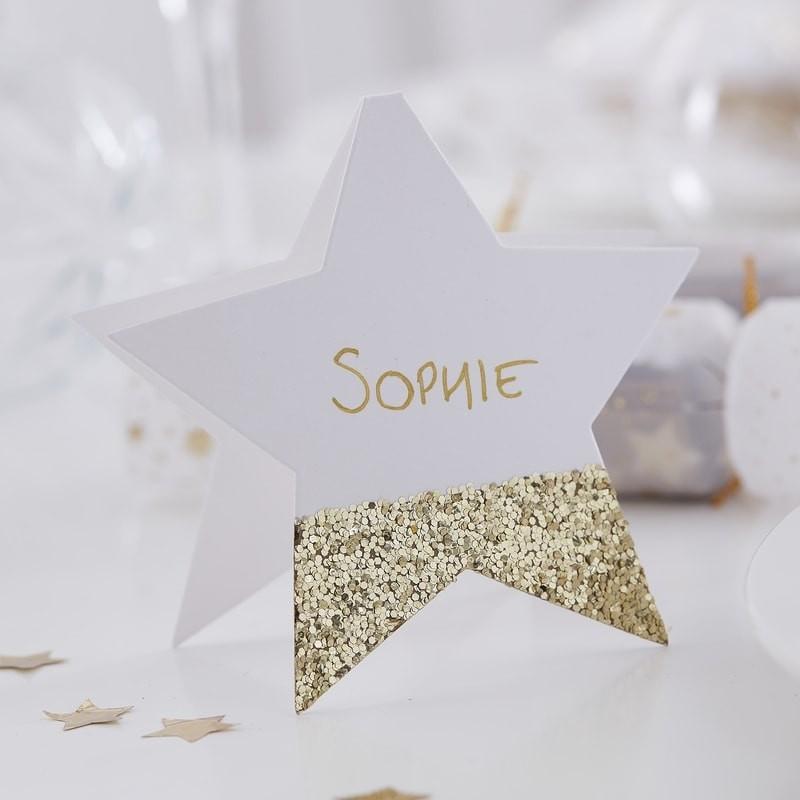 Bordkort, stjerne med gullglitter - 6 stk