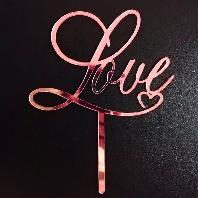 Kakepynt, speil rosegull - Love rustikk