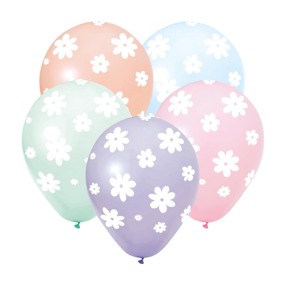 Ballonger, pastellmiks med blomster – 8 stk
