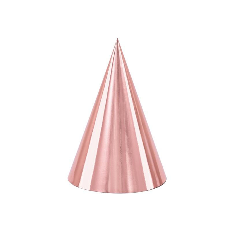 Partyhatter, Metallic rosegull - 6 stk
