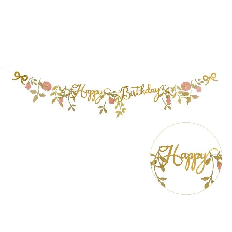 Banner - Happy birthday med blomster