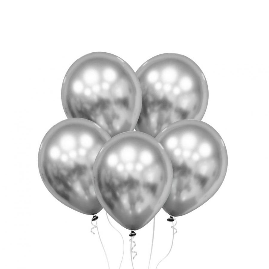 Ballonger chrome sølv, 30 cm - 10 stk