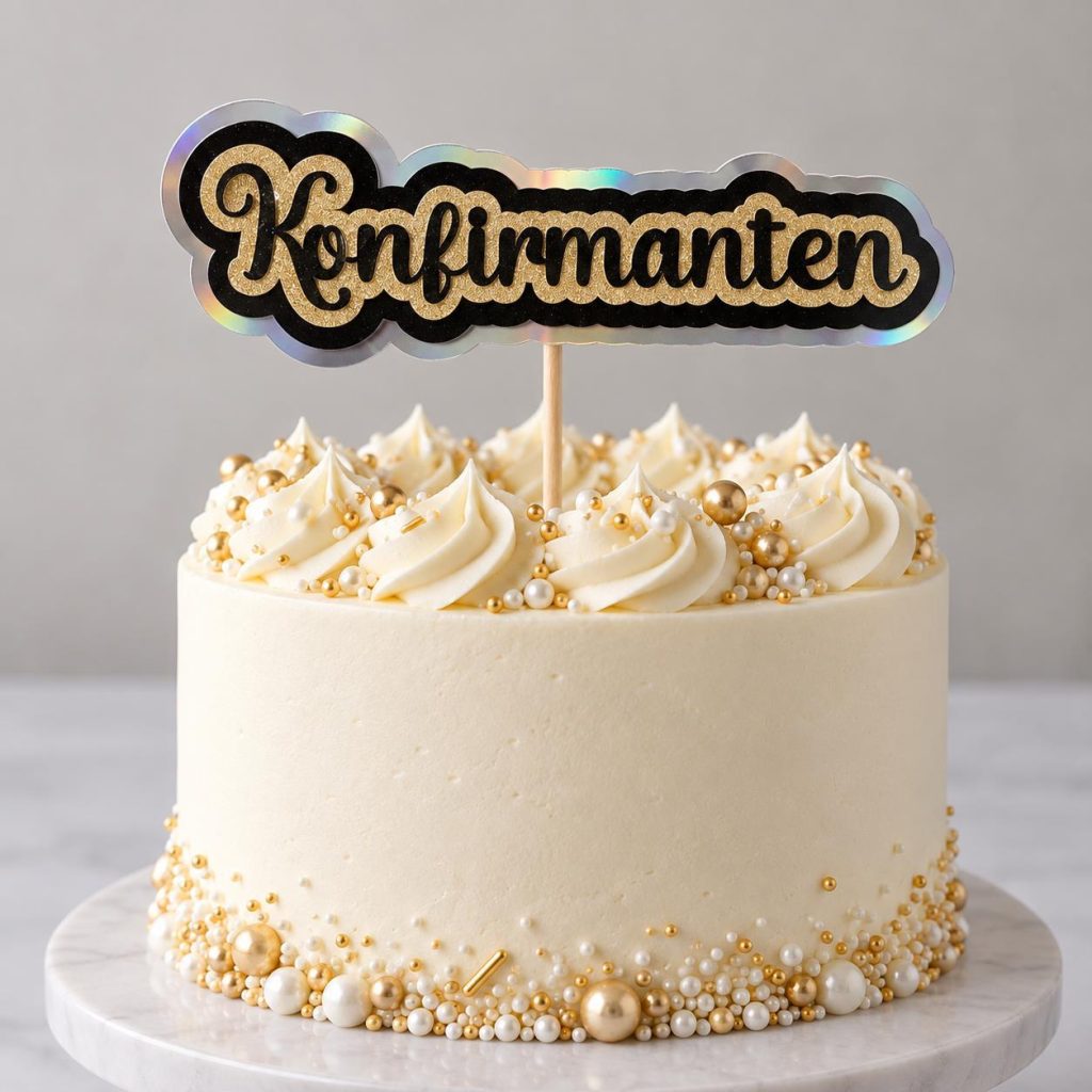 Kakepynt 4 lag, Gull og og svart - Konfirmanten