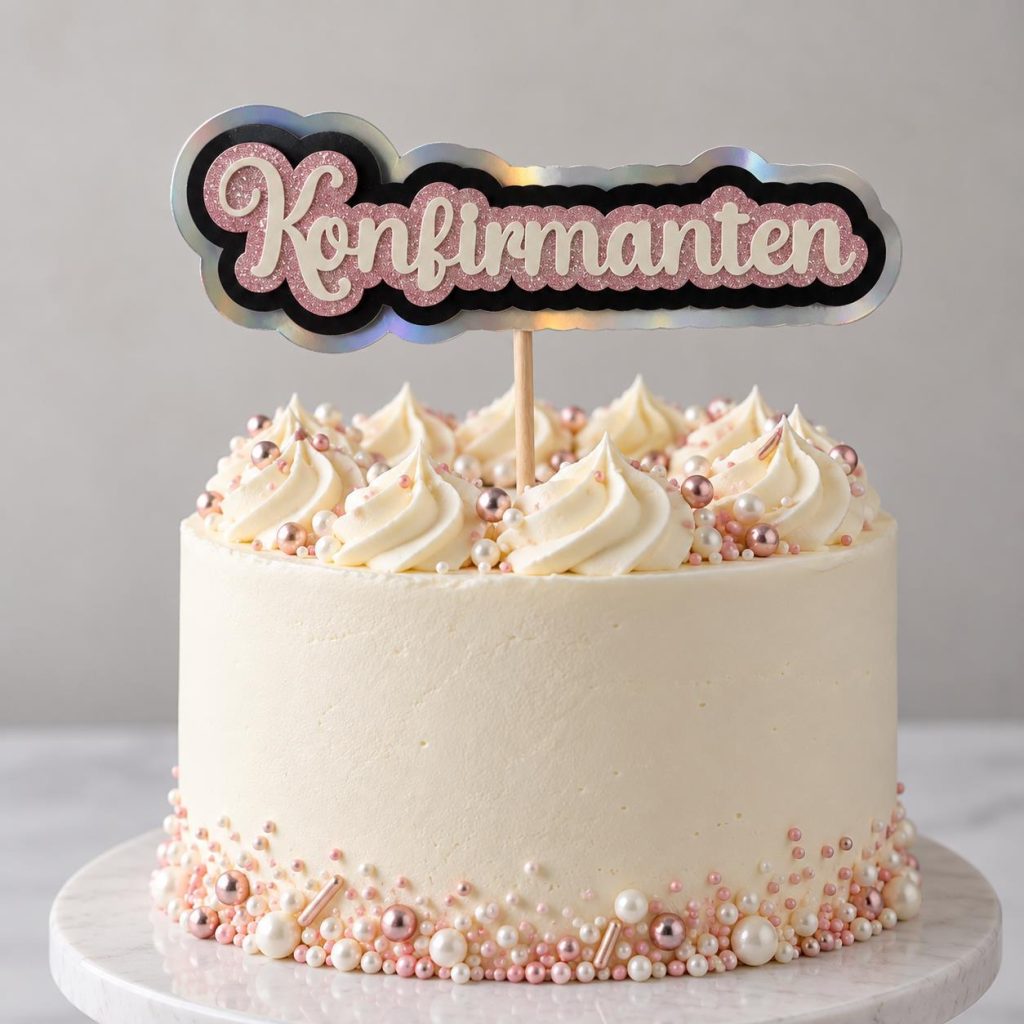 Kakepynt 4 lag, Rosa og hvit - Konfirmanten
